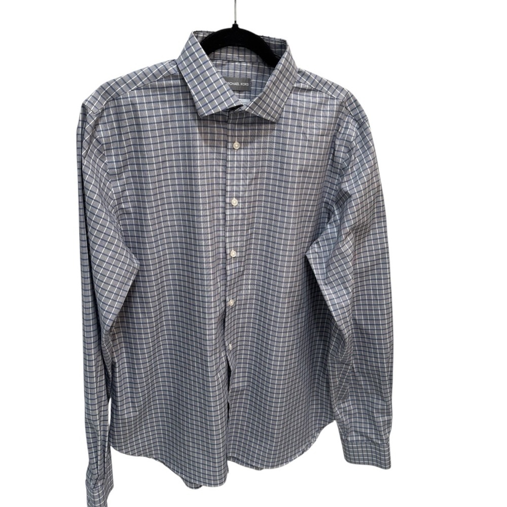 Michael Kors Slim Fit Airsoft Button Down Dress Shirt Plaid Large 16 1/2 36/37
